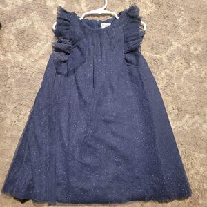 Tahari Girls Dress Size 5 Navy Blue Sparkle Ruffle Sleeveless Party